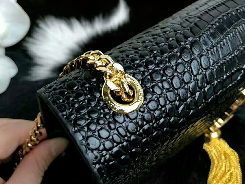Saint Laurent Kate Medium With Tassel Crocodile Shiny Leather Black 6