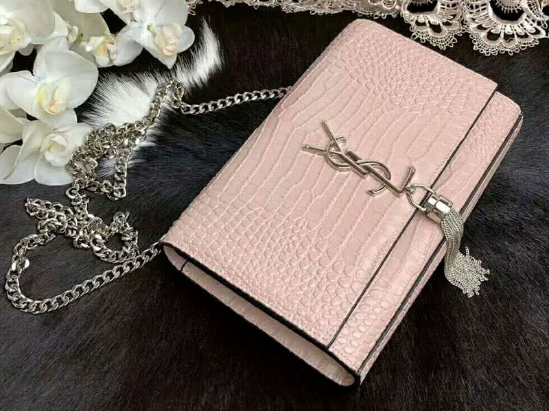 Saint Laurent Kate Medium With Tassel Crocodile Shiny Leather Light Pink 3