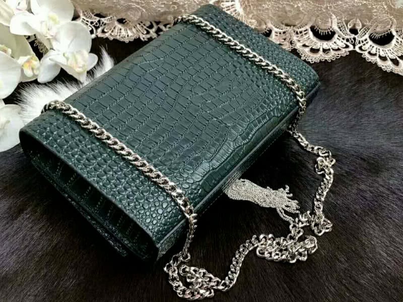 Saint Laurent Kate Medium With Tassel Crocodile Shiny Leather Green 4