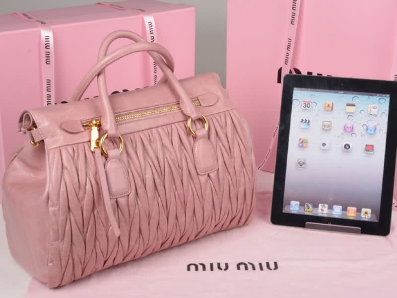 Miu Miu Glazed Matelasse Leather Zip Satchel Pink 3