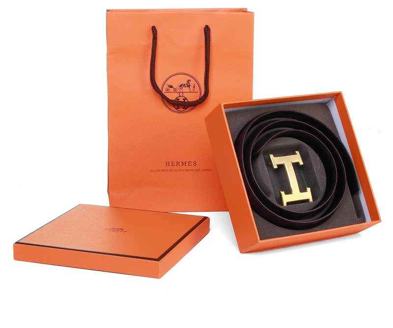 Hermes Togo Leather Belt With Silver H Buckle Brown 4