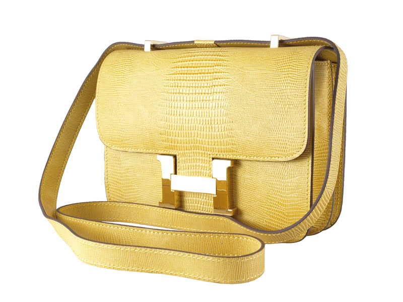 Hermes Constance 23 Single Shoulder Bag Lizard Leather Yellow 2