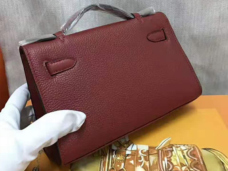 Hermes Pochette Kelly Togo Leather Silver Hardware Burgundy 3