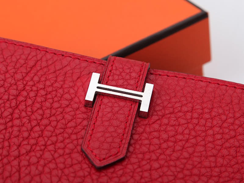 Hermes Dogon Togo Original Calfskin Bearn Japonaise Bi-Fold Wallet Red 3