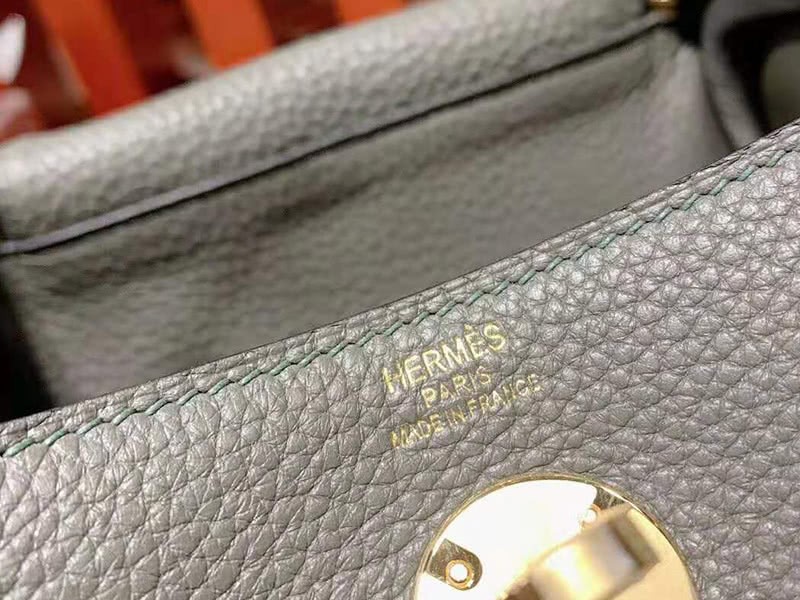 Hermes Mini Lindy Taurillon Clemence 20 Gold Hardware Dark Grey 7