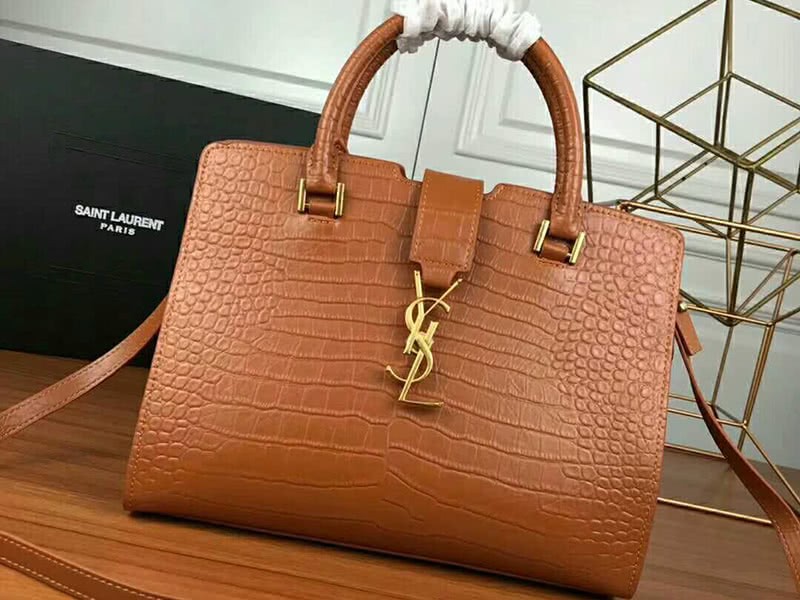 Saint Laurent Cabas Ysl Small In Smooth Leather Brown 1