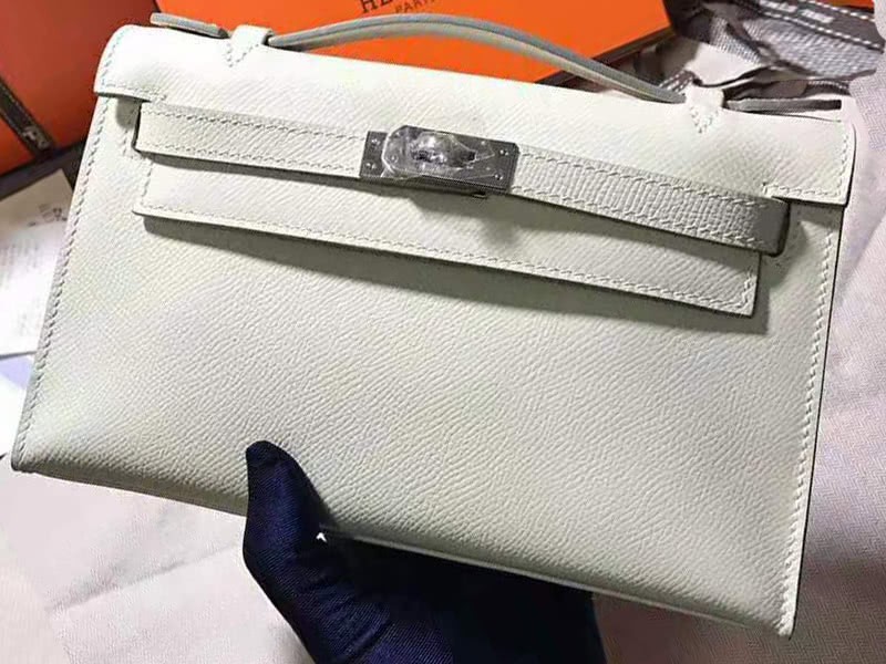 Hermes Epsom Mini Kelly Pochette Silver Hardware White 1