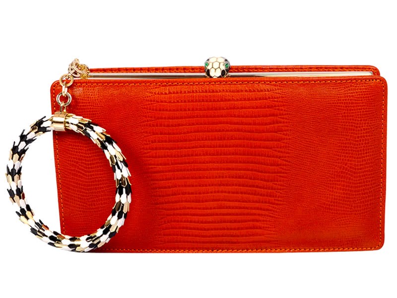 Bvlgari Serpenti Framed Pochette In Lizard Skin Orange 1