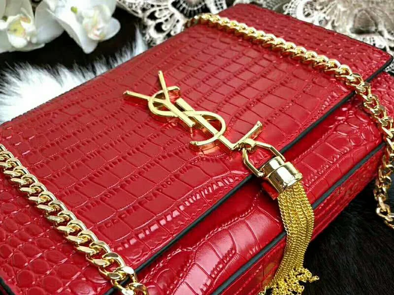 Saint Laurent Kate Medium With Tassel Crocodile Shiny Leather Red 3