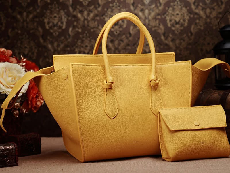 Celine Tie Nano Top Handle Bag Leather Yellow 2