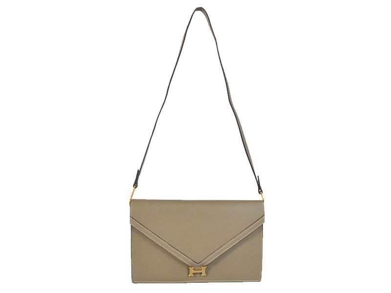 Hermes Pilot Envelope Clutch Grey With Gold Hardware 1