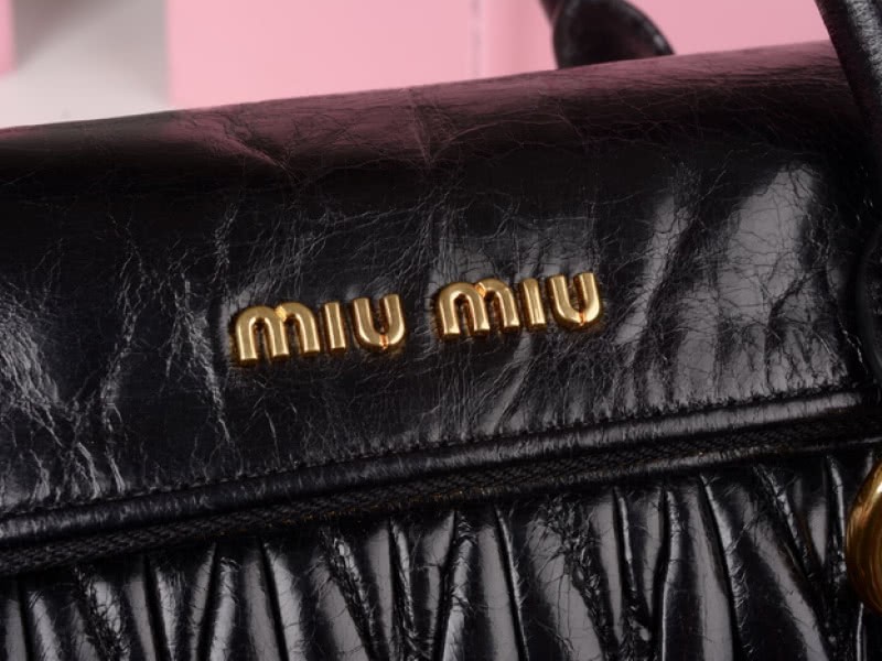Miu Miu Glazed Matelasse Leather Zip Satchel Black 5