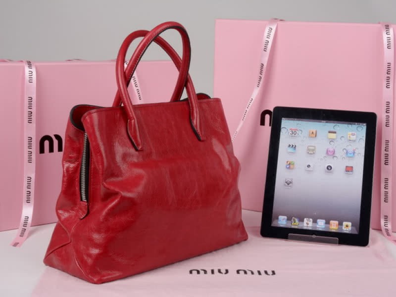 Miu Miu Glazed Leather Tote Red 3