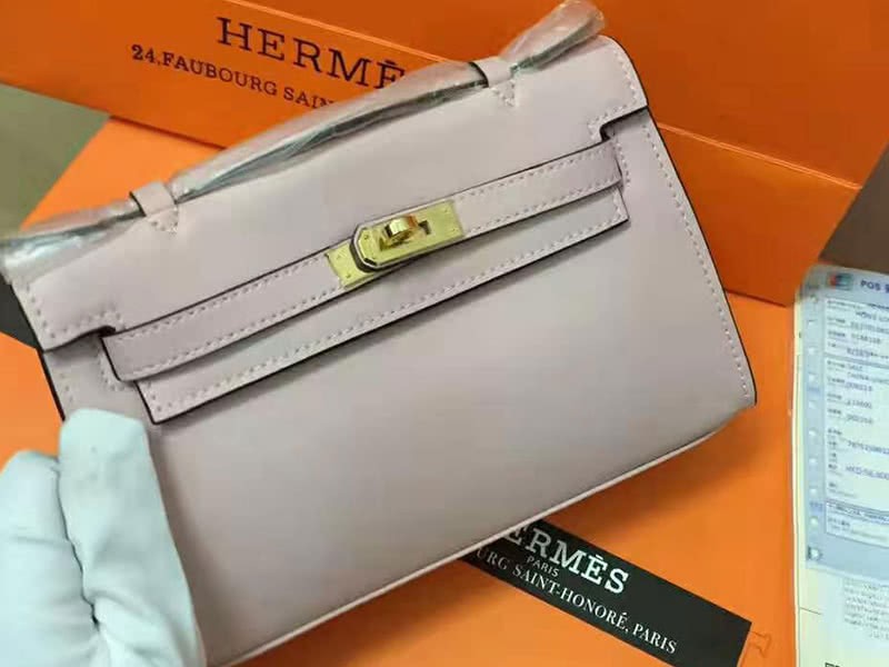 Hermes Swift Kelly Pochette Clutch Gold Hardware Light Pink 1