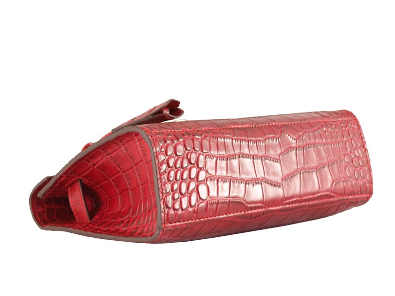 Hermes Matte Kelly Pochette Crocodile Red 5