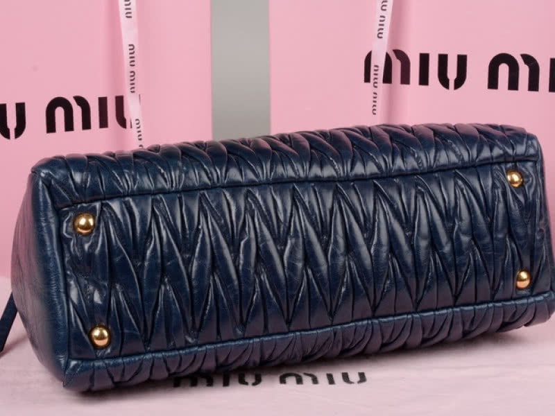 Miu Miu Glazed Matelasse Leather Zip Satchel Blue 4