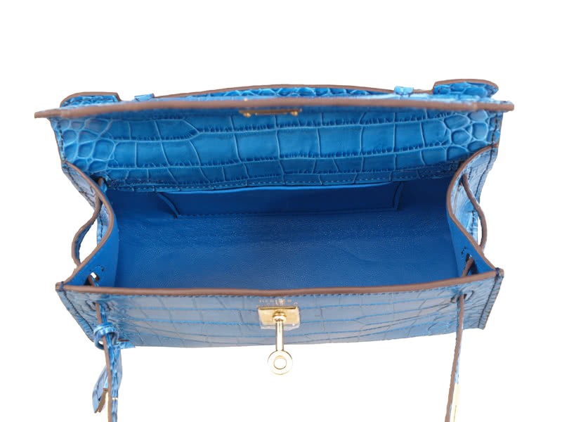 Hermes Matte Kelly Pochette Crocodile Blue Roi 10