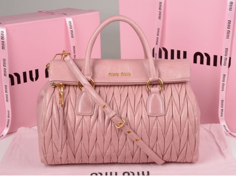 Miu Miu Glazed Matelasse Leather Zip Satchel Pink 1
