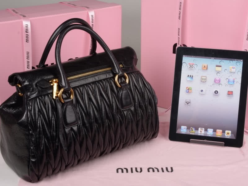 Miu Miu Glazed Matelasse Leather Zip Satchel Black 3