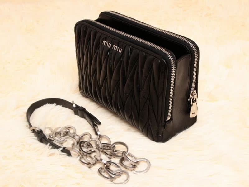 Miu Miu Glazed Matelasse Leather Mini Shoulder Bag Black 3