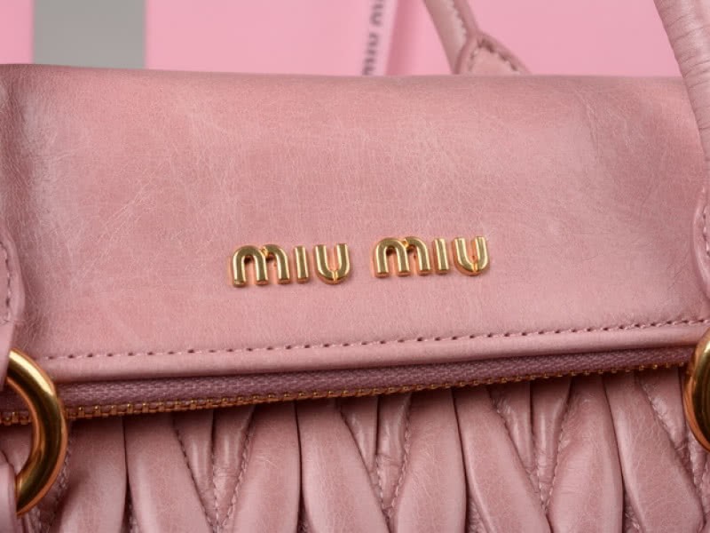 Miu Miu Glazed Matelasse Leather Zip Satchel Pink 5