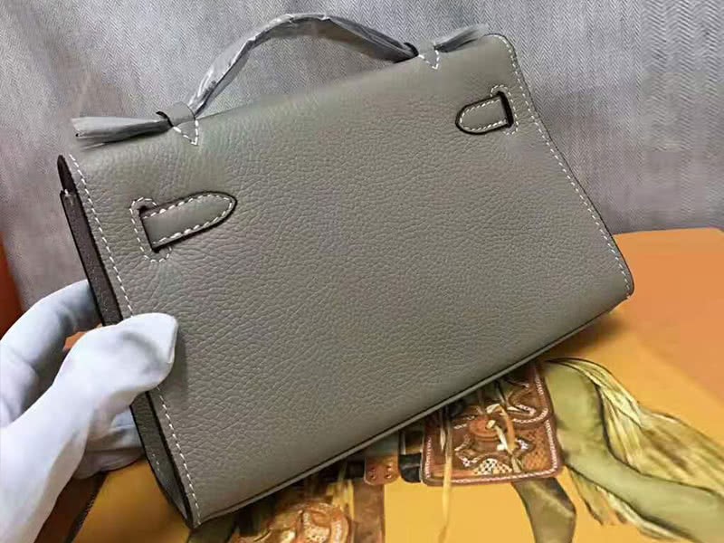 Hermes Pochette Kelly Togo Leather Silver Hardware Grey 3