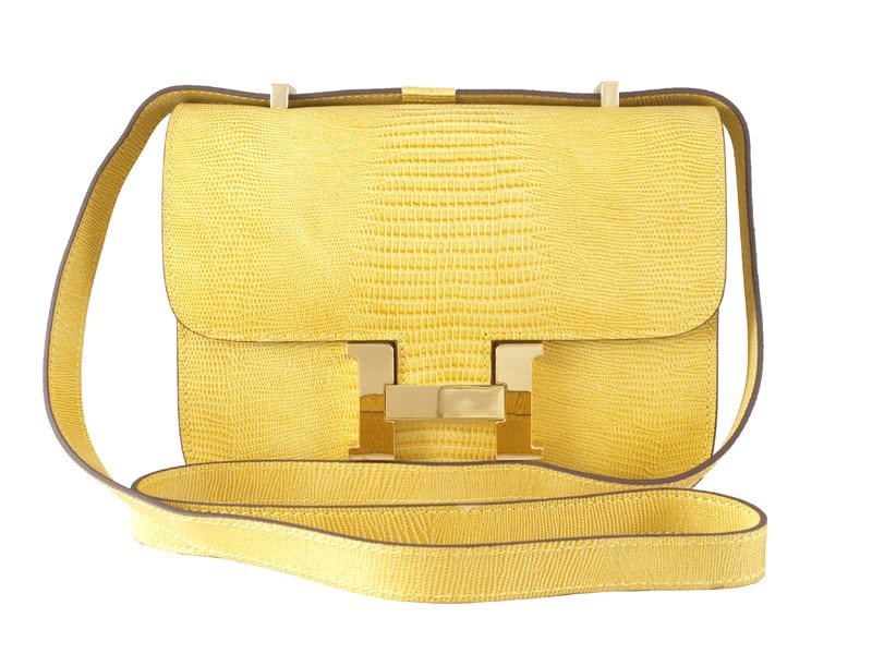 Hermes Constance 23 Single Shoulder Bag Lizard Leather Yellow 1