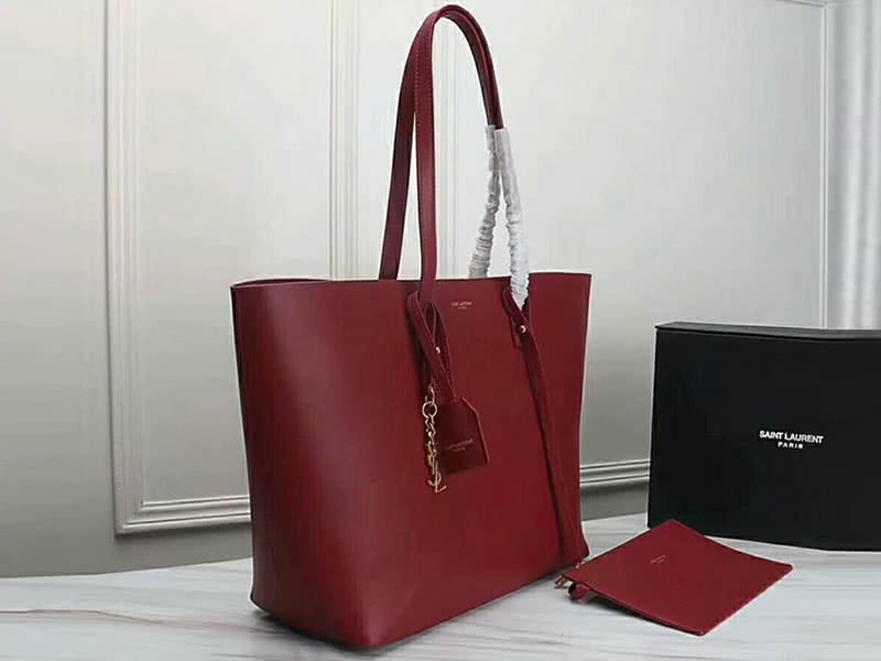 Saint Laurent Large Leather Ysl Shopper Tote Burgundy 2