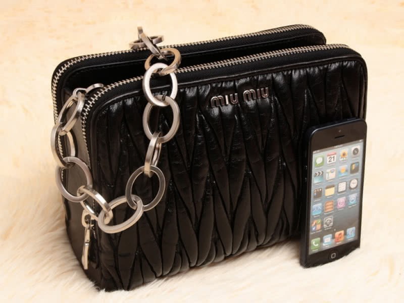 Miu Miu Glazed Matelasse Leather Mini Shoulder Bag Black 2