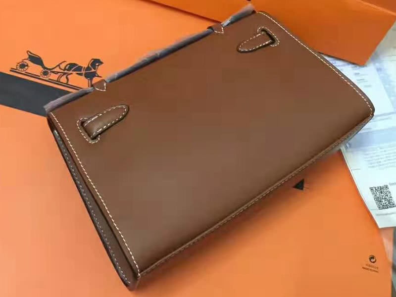Hermes Swift Kelly Pochette Clutch Gold Hardware Brown 3