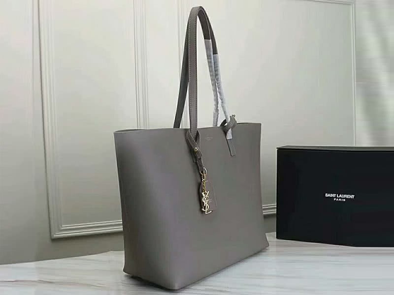 Saint Laurent Large Leather Ysl Shopper Tote Grey 2