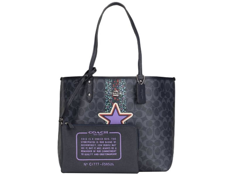 Coach Ranch Varsity Signature Reversible City Tote Denim Multi Midnight 3
