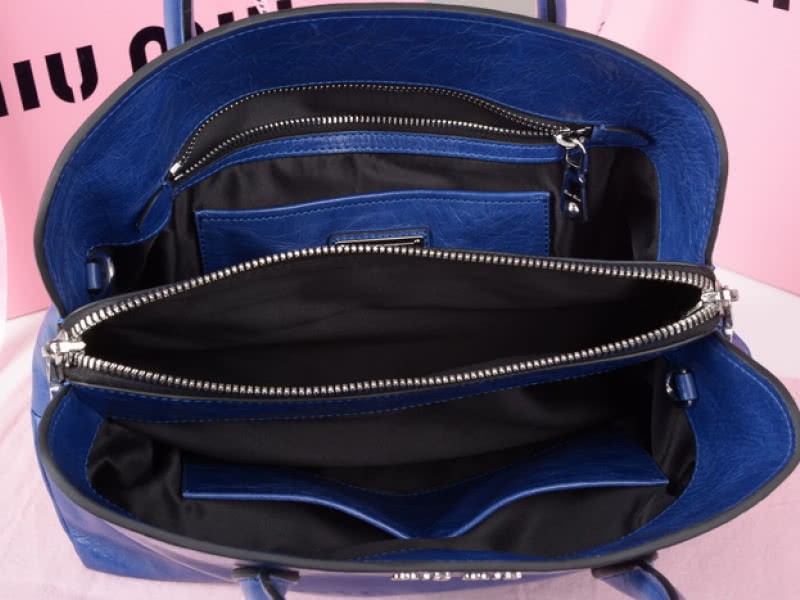 Miu Miu Glazed Leather Tote Blue 5