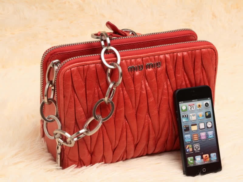 Miu Miu Glazed Matelasse Leather Mini Shoulder Bag Orange 2