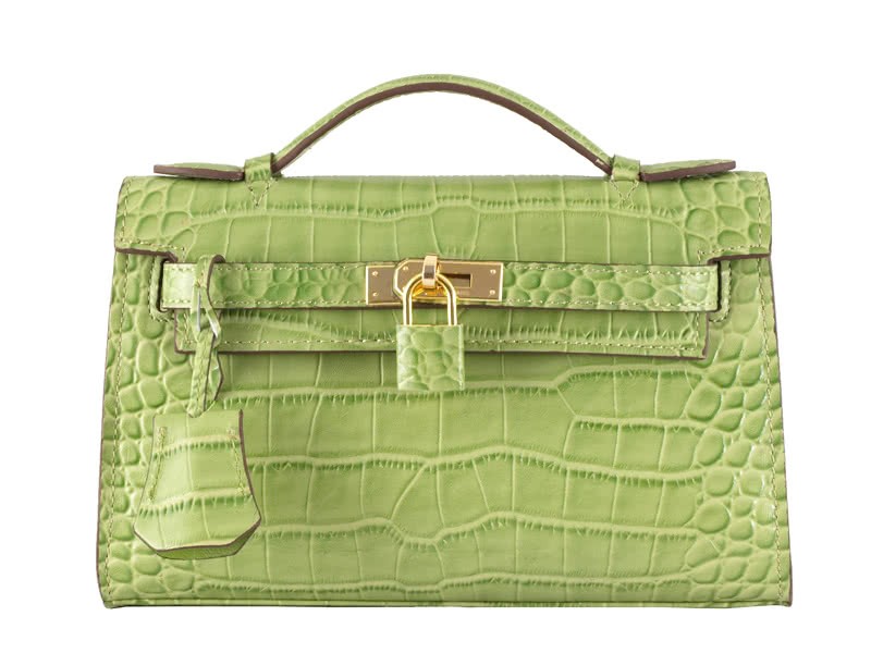 Hermes Matte Kelly Pochette Crocodile Green 1