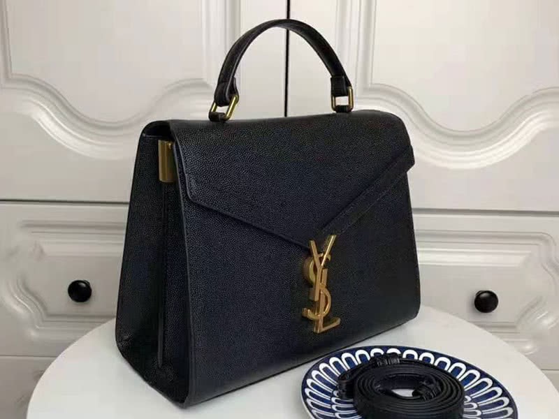 Saint Laurent Cassandra Top Handle Medium Bag In Grain Leather Black 2
