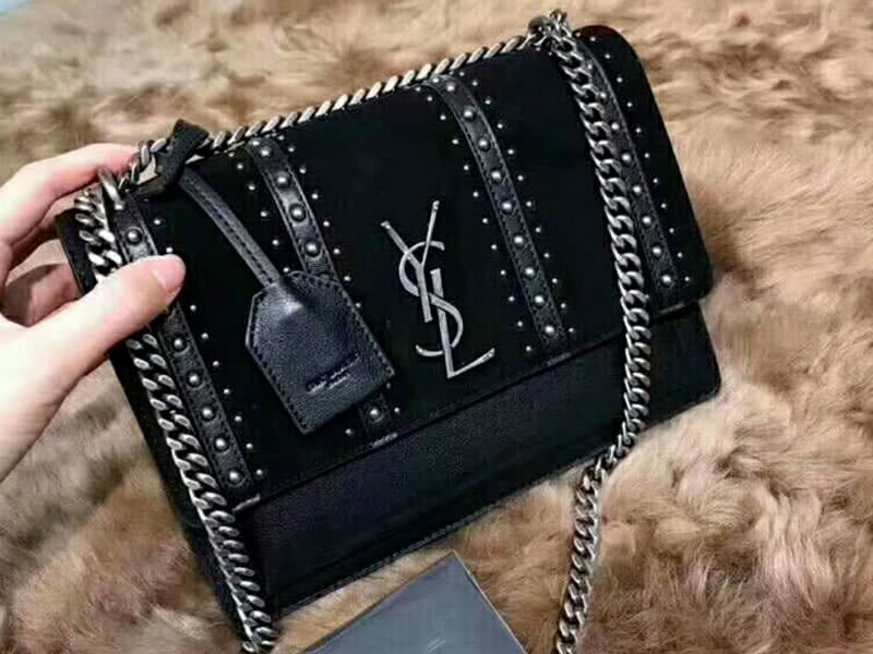 Saint Laurent Sunset Medium In Leather Suede And Studs Black 1