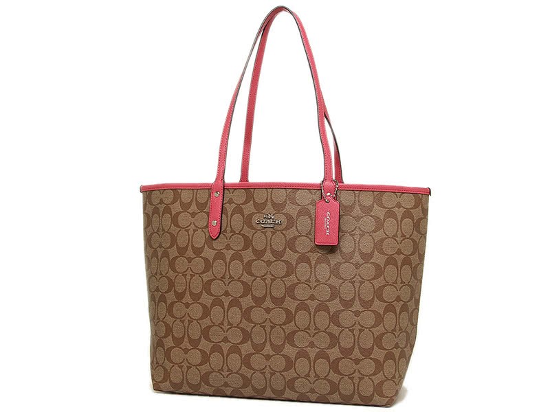 Coach Reversible Signature City Tote Khakhi Hot Pink 2