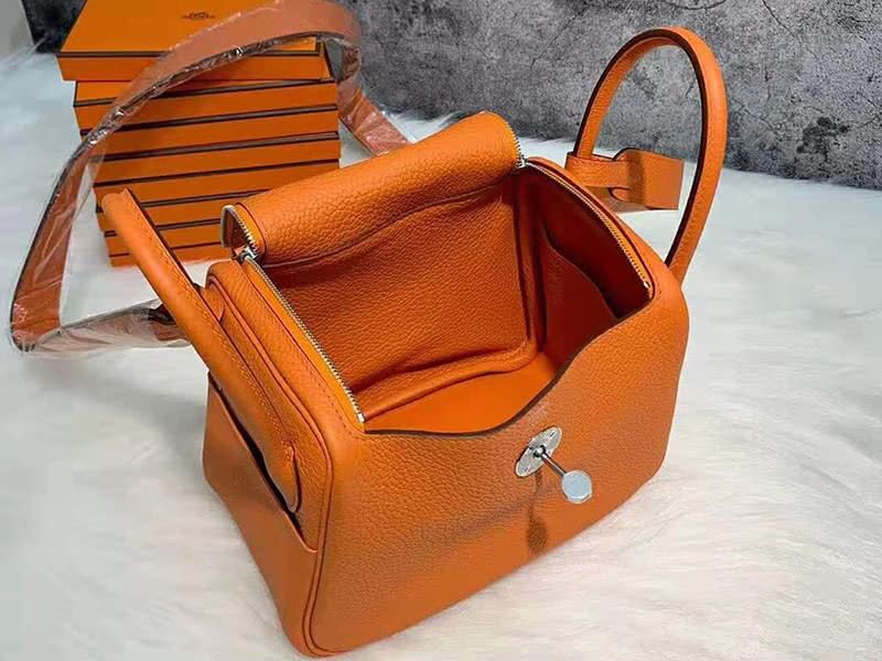 Hermes Mini Lindy Taurillon Clemence 20 Gold Hardware Orange 8