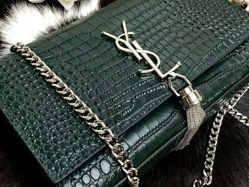 Saint Laurent Kate Medium With Tassel Crocodile Shiny Leather Green 3