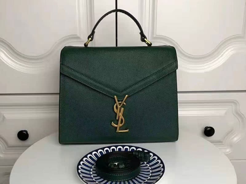 Saint Laurent Cassandra Top Handle Medium Bag In Grain Leather Green 1