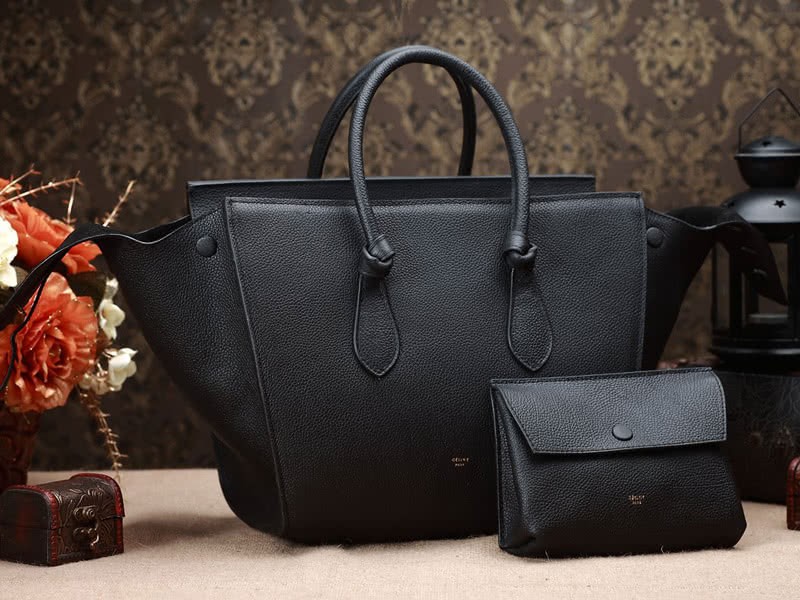 Celine Tie Nano Top Handle Bag Leather Black 2