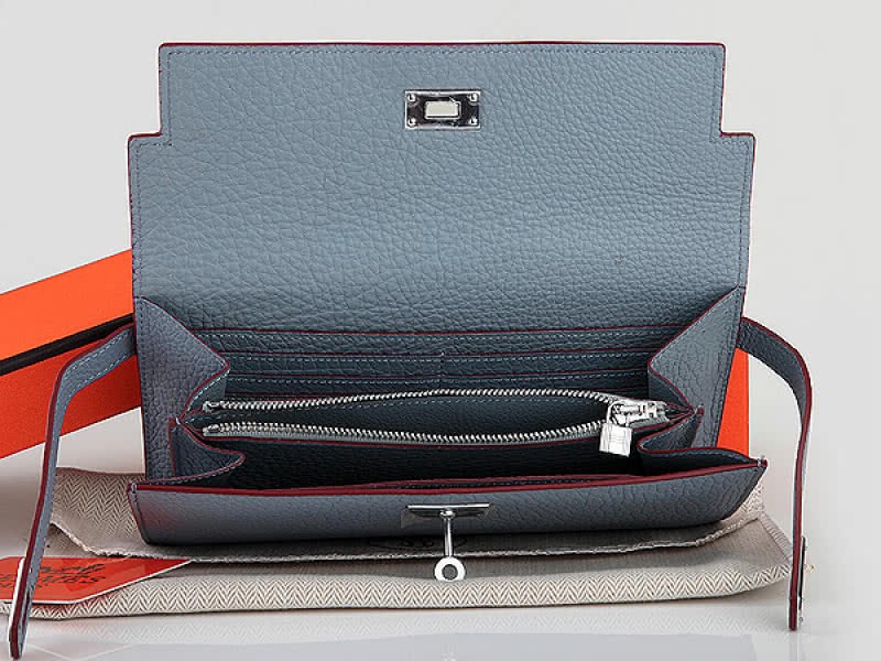 Hermes Dogon Togo Original Leather Kelly Long Wallet Light Blue 3