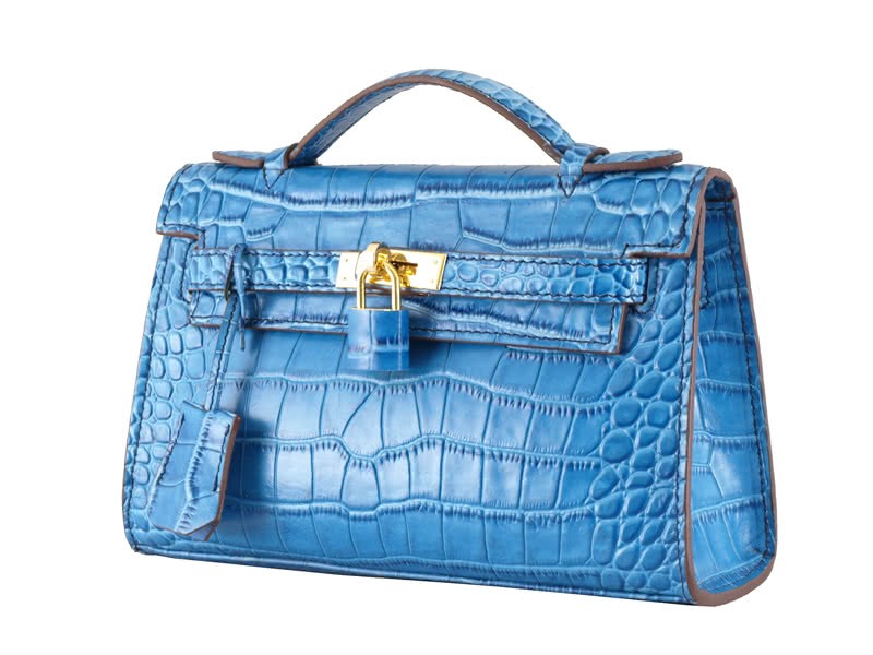Hermes Matte Kelly Pochette Crocodile Blue Roi 2