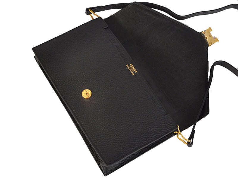 Hermes Pilot Envelope Clutch Black With Gold Hardware 6
