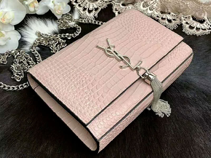 Saint Laurent Kate Medium With Tassel Crocodile Shiny Leather Light Pink 2
