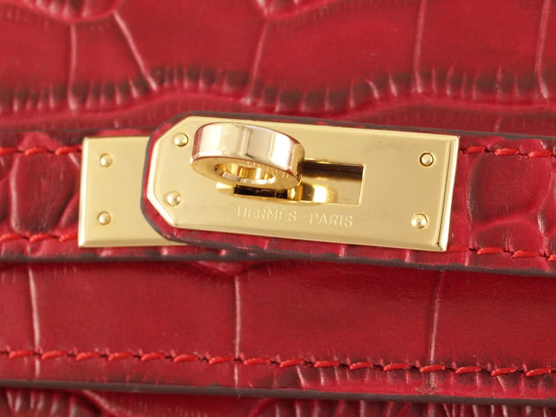 Hermes Matte Kelly Pochette Crocodile Red 7