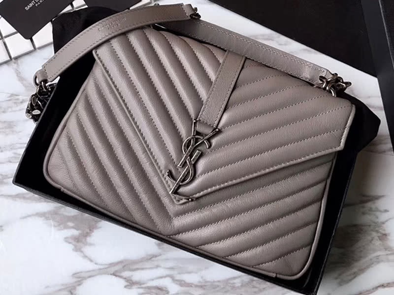 Saint Laurent Coll Ge Medium In Matelass Leather Grey 1