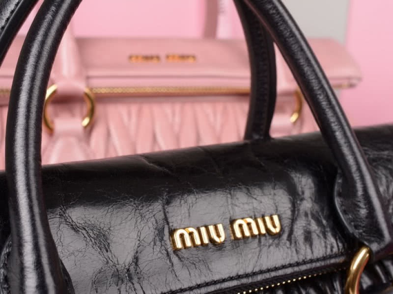 Miu Miu Glazed Matelasse Leather Zip Satchel Black 7