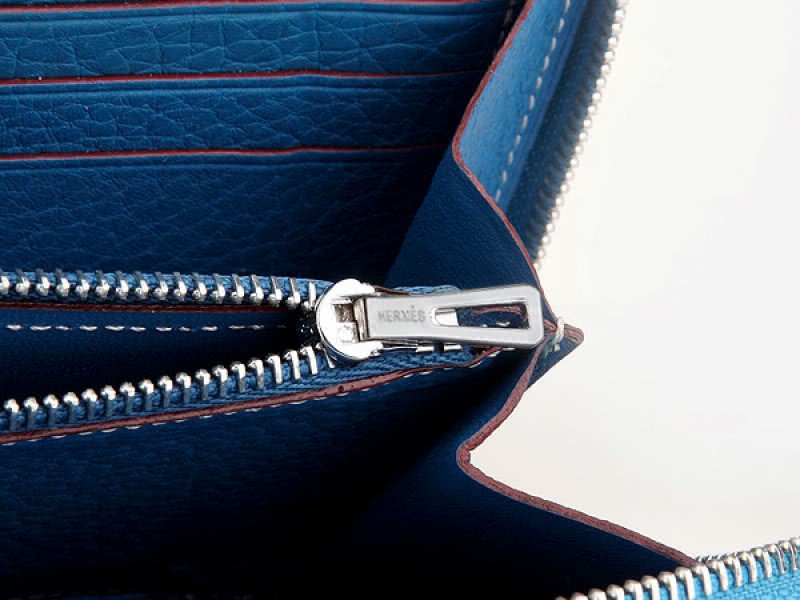 Hermes Zipper Wallet Original Leather Medium Blue 5